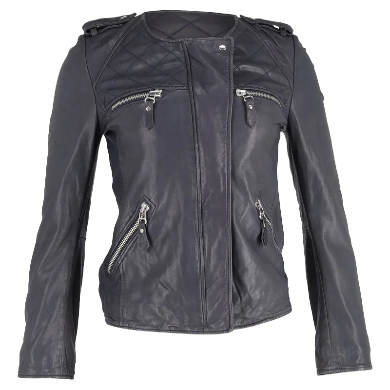 Unbeatable Prices Isabel Marant Etoile Zipped Biker Jacket in Grey Lambskin Leather