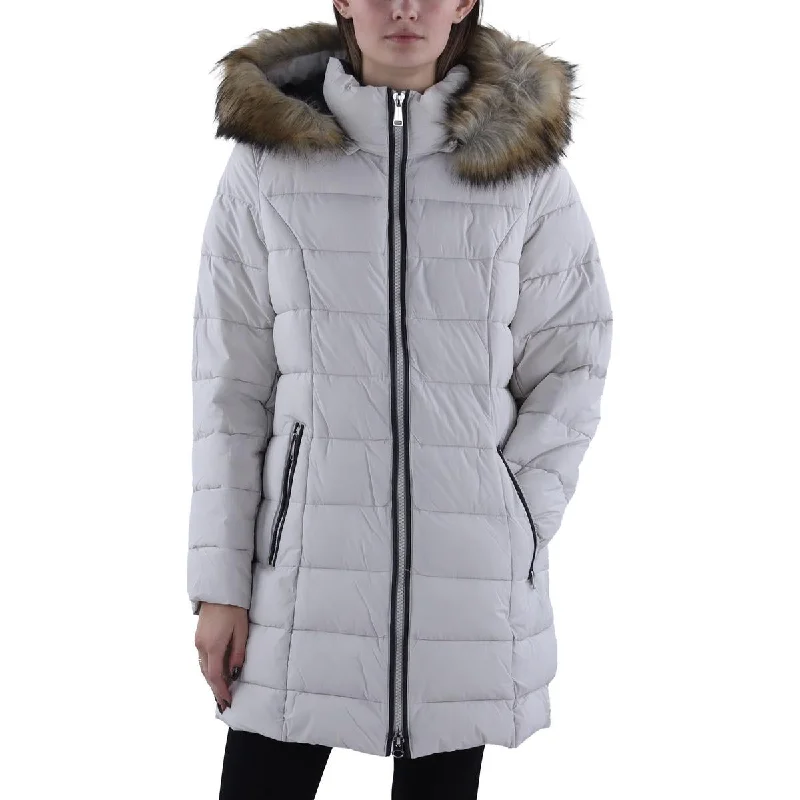 Deal Alert Womens Faux Fur Trim Hooded Puffer Jacket