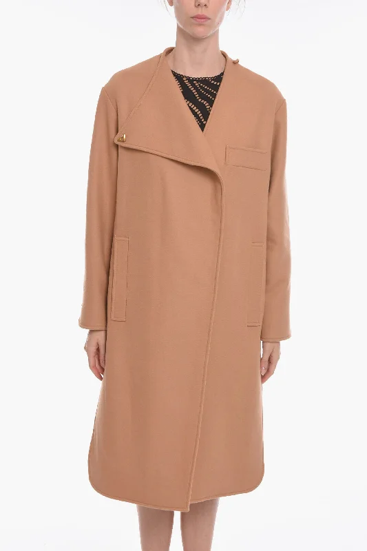 Stock Clearance Aeron Wool-blend Coat with Asymmetric Fastening and Logoed Applica