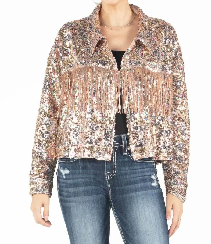 Stock Clearance In The Spotlight Sequin Jacket In Rose Gold