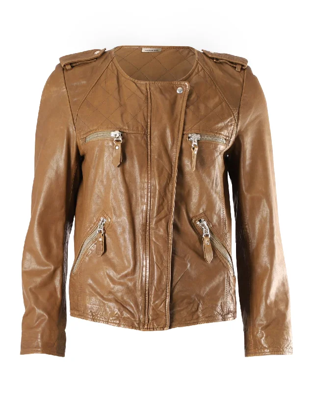 Price Slash Isabel Marant Etoile Kady Motor Jacket in Brown Leather