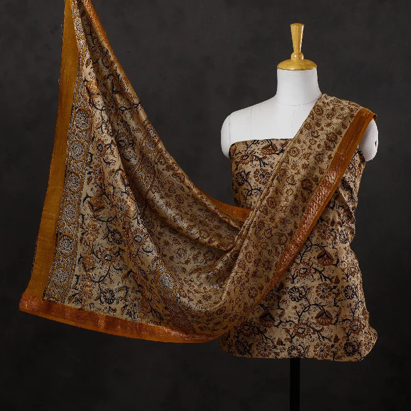 Weekend Deal 3pc Sanganeri Block Printed Maheshwari Silk Suit Material Set