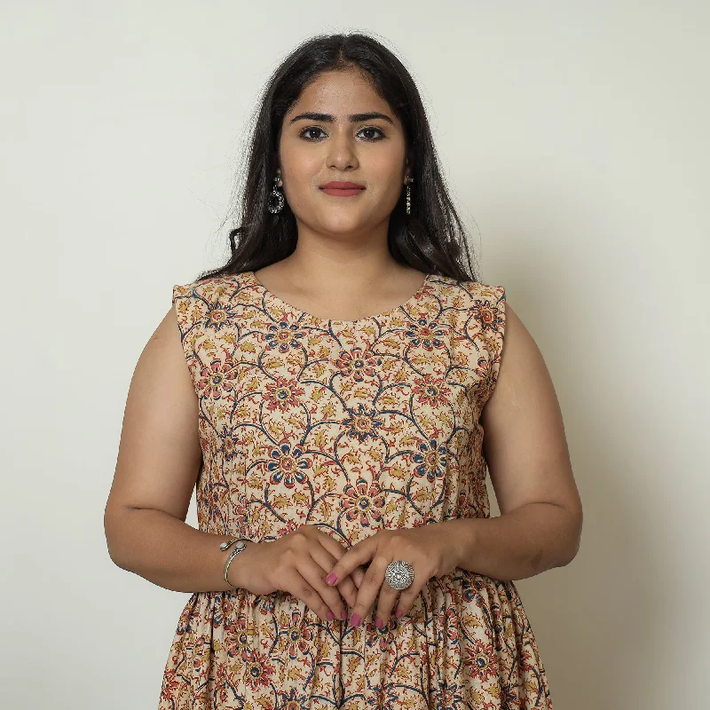 Extra Discounts Beige - Pedana Kalamkari Block Printed Cotton Tiered Dress 12