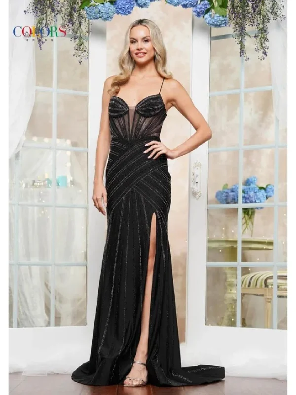 Blowout Deals Colors 3408 Long Evening Slit Formal Prom Dress