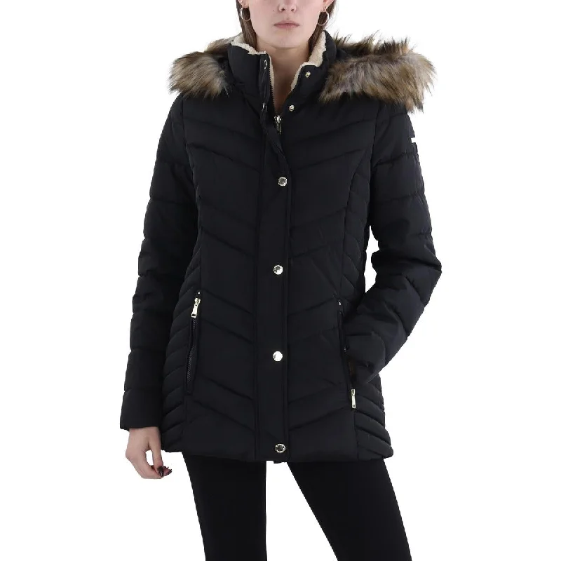 Best Bargains Womens Faux Fur Trim Hooded Puffer Jacket