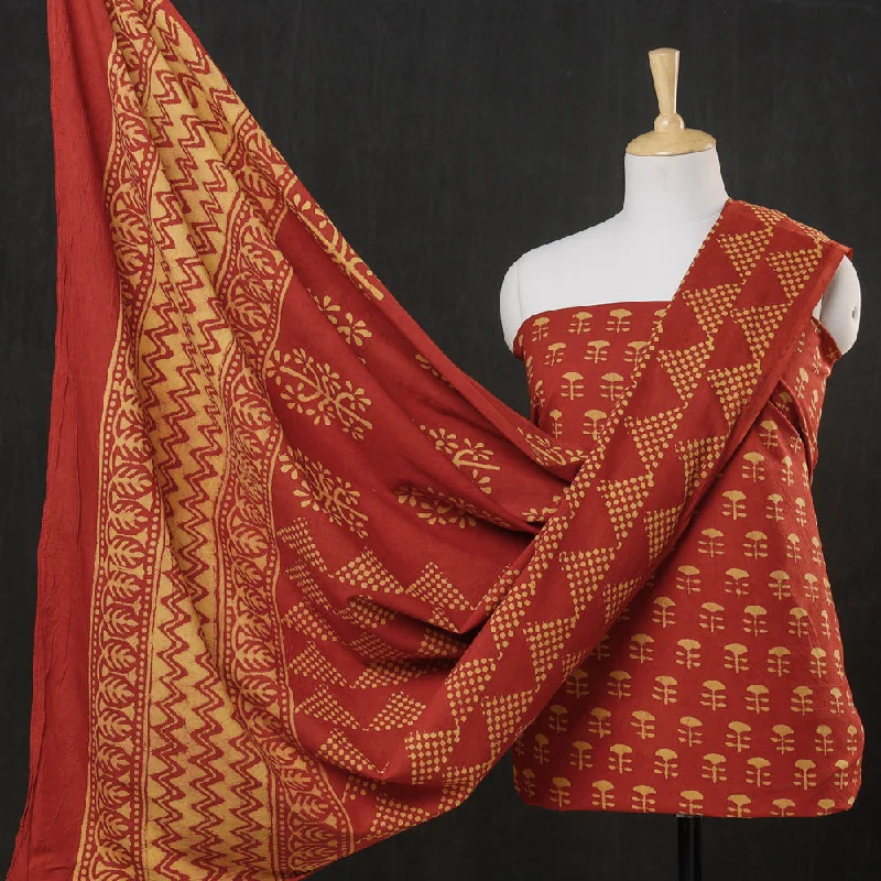 Massive Deals Orange - 3pc Cotton Block Printed Pipad Dress Material Set