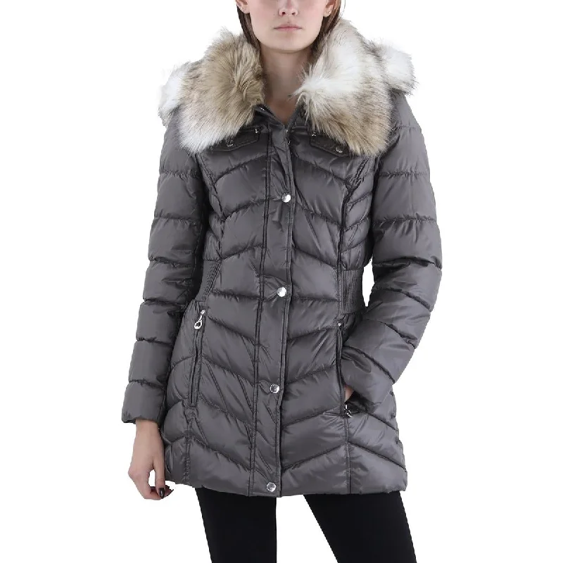 Great Deals Petites Womens Faux Fur Trim Hooded Puffer Jacket
