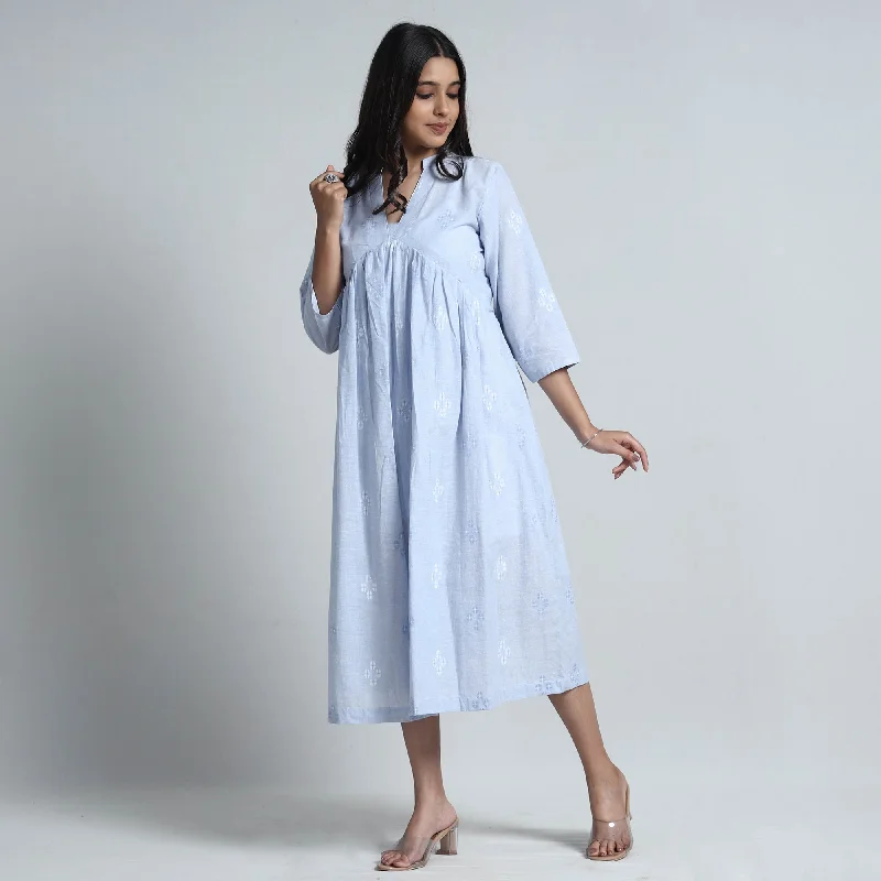 Mega Sale Sky Blue - Exquisite Jacquard Cotton Dress