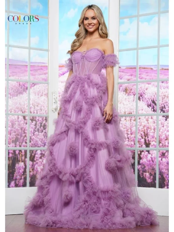Price Slash Colors 3488 Long Ruffle Formal Ball Gown Prom Dress
