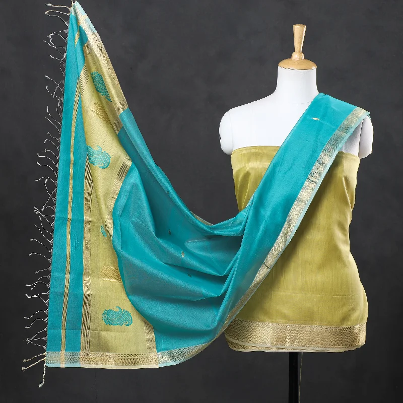 Today's Special Green - 2pc Maheshwari Silk Handloom Suit Material Set with Zari Border