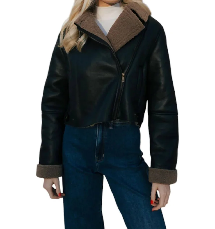 Weekend Flash Sale Sherpa Faux Leather Jacket In Black