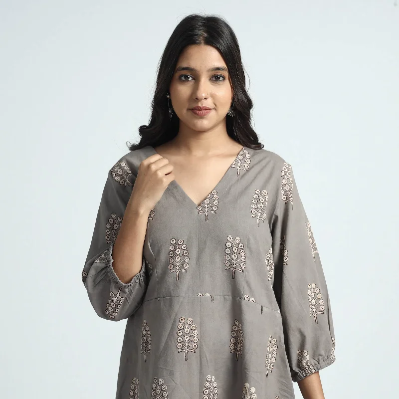 Bonus Savings Brown - Nandana Hand Block Printed Cotton Dress