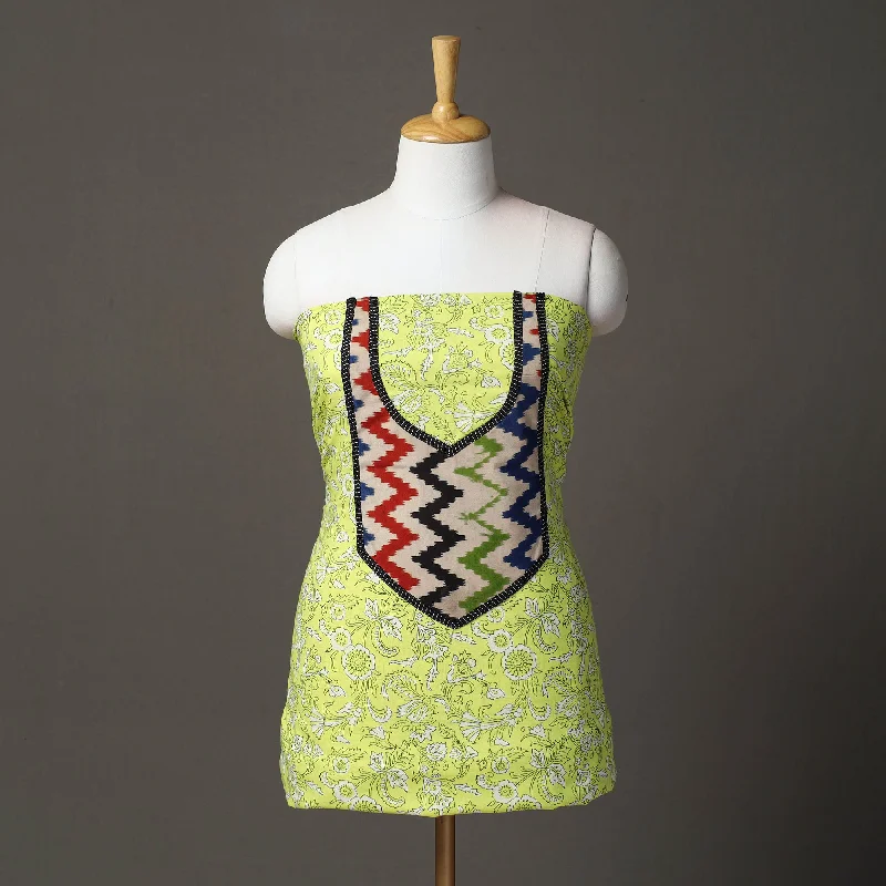 Early Access Yellow - Sanganeri Block Print Patchwork Kurta Material (3m) 17