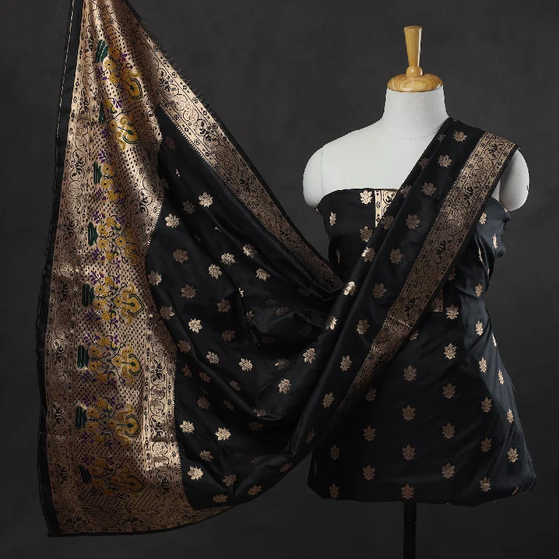 Great Deals Black - 2pc Paithani Weave Silk Suit Material Set 08