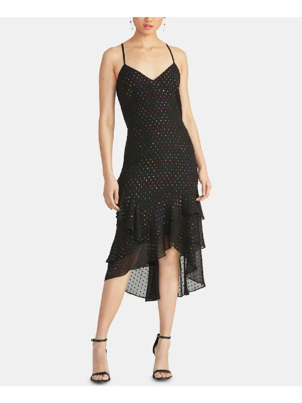Exclusive Savings RACHEL ROY Womens Ruffled Polka Dot Spaghetti Strap V Neck Midi Hi-Lo Dress