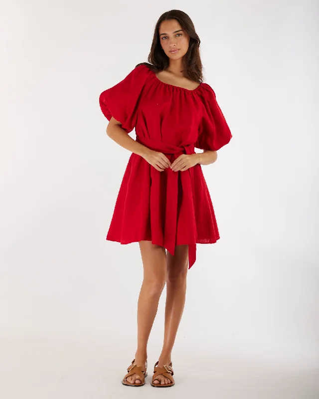 Exclusive Deal Wren Linen Mini Dress - Red