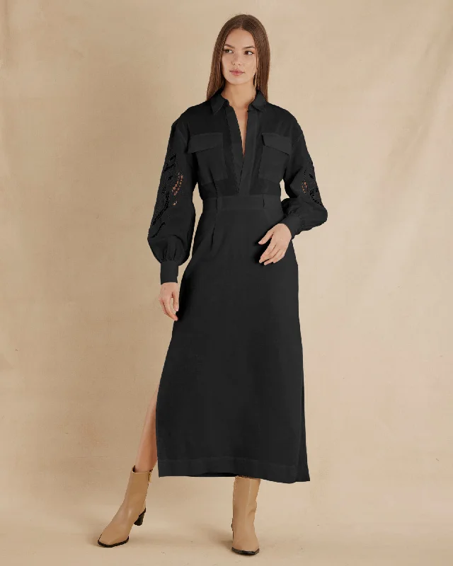 Value Deals Alice Linen Utility Dress - Black