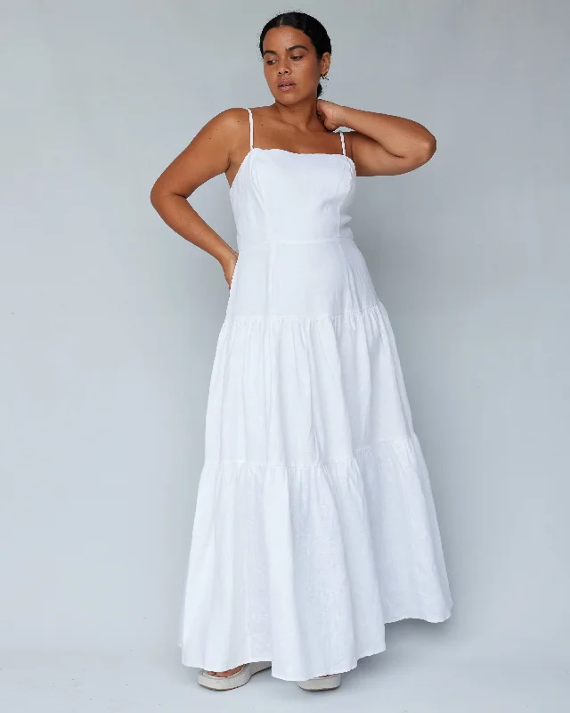 Hurry In Sorrento Linen Maxi Dress - White