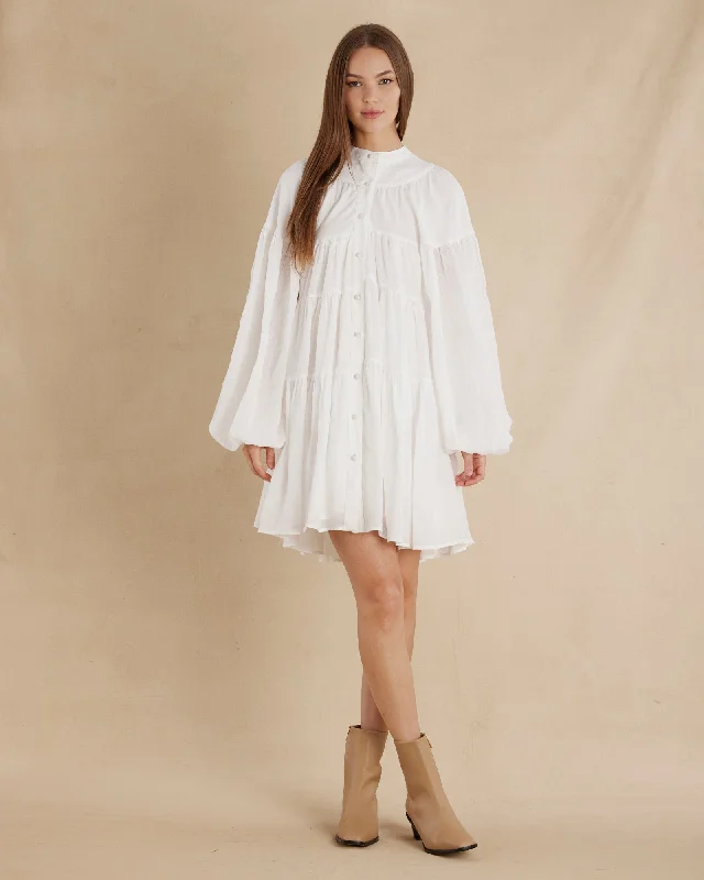 Sale Event Isabelle Ramie Tiered Mini Dress - White