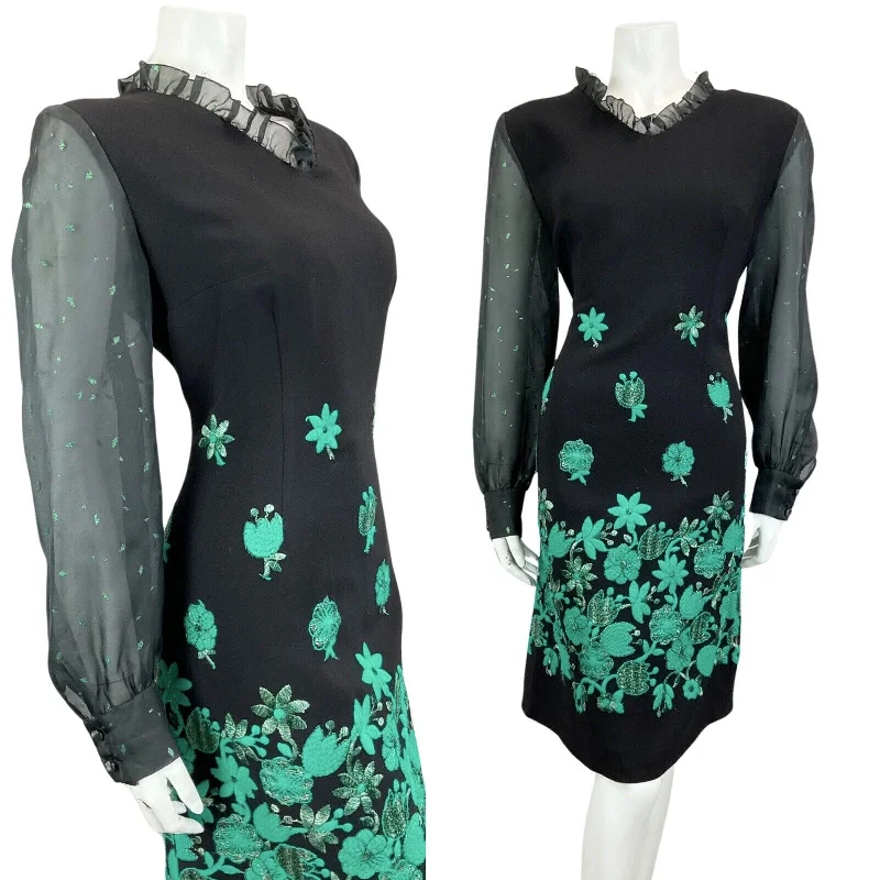 Markdowns VINTAGE 60s 70s BLACK TURQUOISE GREEN MOD DISCO PARTY CHRISTMAS EVENING DRESS 12
