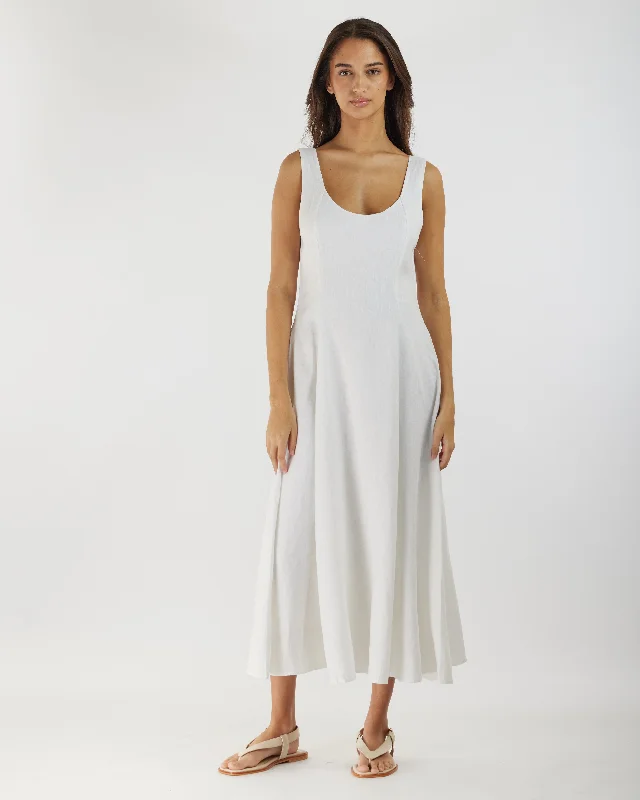 Shop and Save Anna Panelled Linen Midi Dress - White
