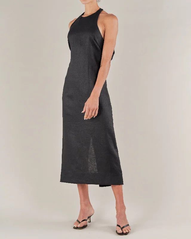 Price Fest Santa Cruz Linen Halterneck Dress - Black
