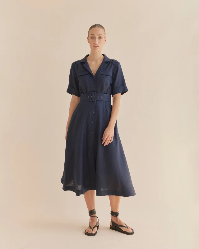 Weekend Special Cadence Linen Dress - Navy
