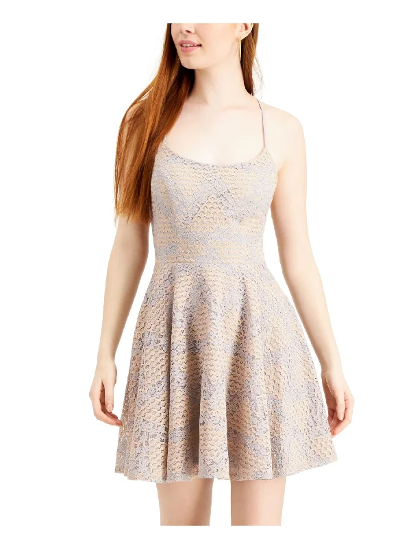Best Seller CITY STUDIO Womens Lace Spaghetti Strap Scoop Neck Short Party Fit + Flare Dress