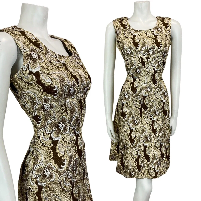 Price Smash VINTAGE 60s 70s BROWN GOLD SILVER MOD MINI PARTY CHRISTMAS EVENING DRESS 10 12