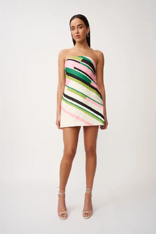 Today’s Deal Lola Stripe Strapless Mini Dress - Green Pink Black Multi