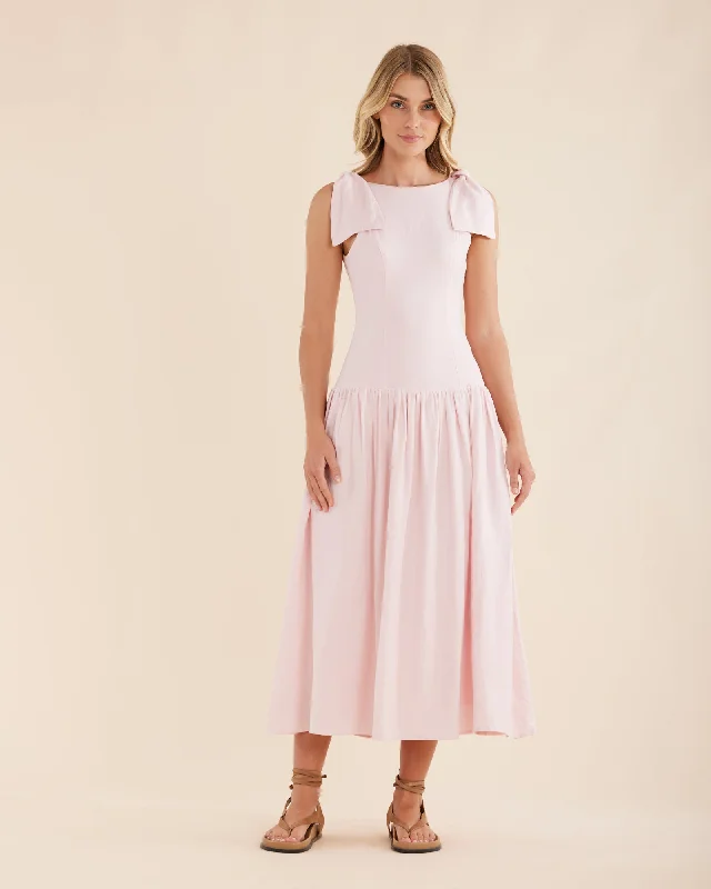 YEAR-End Clearance Mavie Bow Linen Maxi Dress - Rosewater