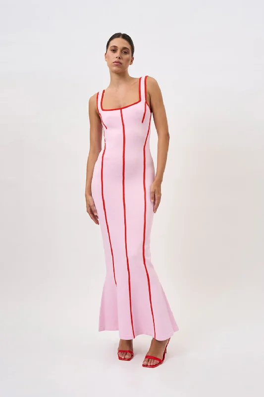 Super Bargain Belle Contrast Pipe Knit Dress | Final Sale - Pink Red