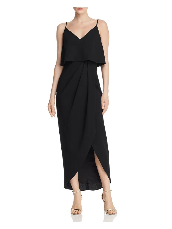 Bargain Blast AQUA DRESSES Womens Slitted Spaghetti Strap V Neck Tea-Length Formal Hi-Lo Dress