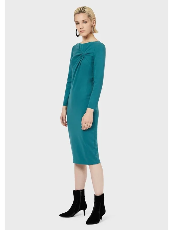 Clearance Sale Emporio Armani Womens Black Long Sleeve Boat Neck Midi Wear To Work Sheath Dress