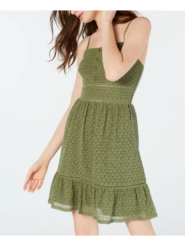 Clearance Items CITY STUDIO Womens Eyelet Spaghetti Strap Square Neck Mini A-Line Dress