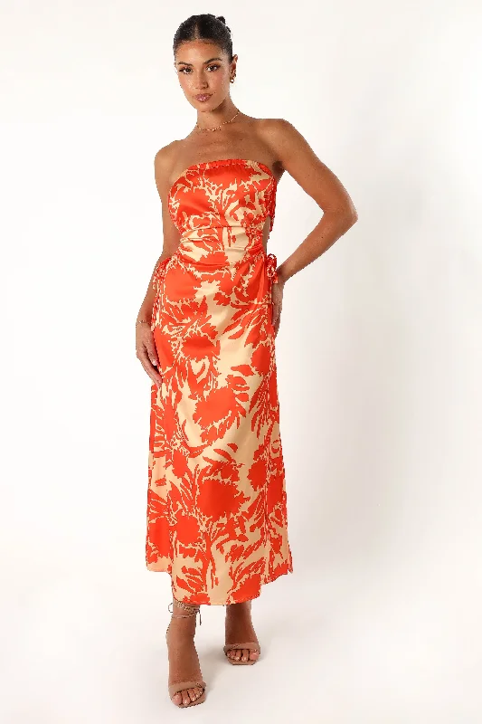 Mega Sale Loc Strapless Midi Dress - Orange Floral