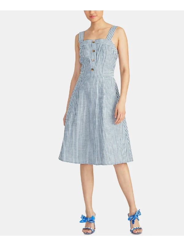 Discount Extravaganza RACHEL ROY Womens Zippered Striped Sleeveless Below The Knee Dress