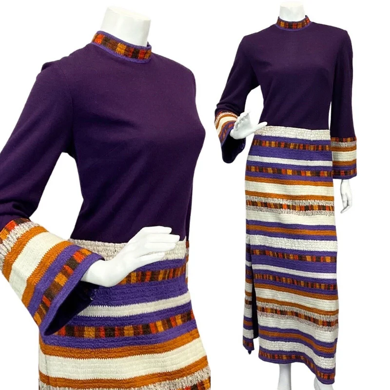 Major Savings VINTAGE 60s 70s PURPLE ORANGE BROWN BEIGE TAPESTRY BOHO MAXI DRESS 8 10