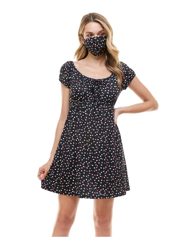 Super Sale BEBOP Womens Black Tie Pouf Scoop Neck Short Baby Doll Dress