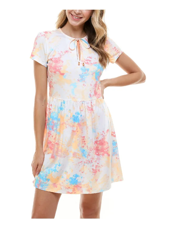 Epic Deals BEBOP Womens Turquoise Tie Dye Short Sleeve Keyhole Short Sheath Dress