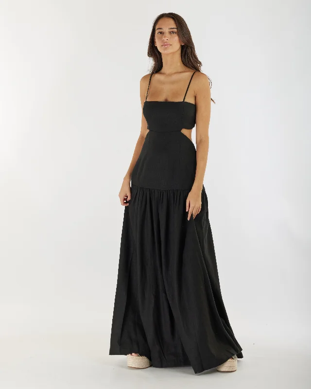 Overstock Nathalie Linen Maxi Dress - Black