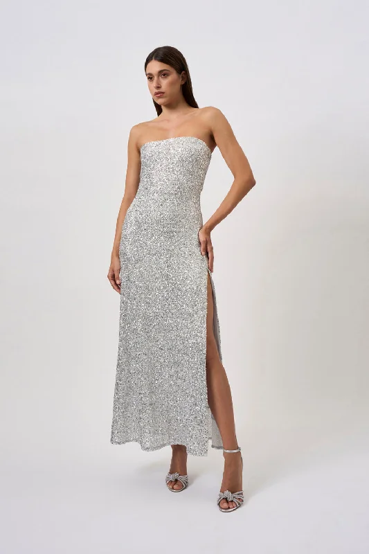 Super Sale Skylar Sequin Long Line Dress | Final Sale - Brushed Silver