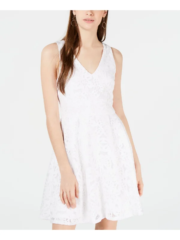 Mega Deal CRYSTAL DOLLS Womens White Lace Sleeveless V Neck Short Fit + Flare Dress