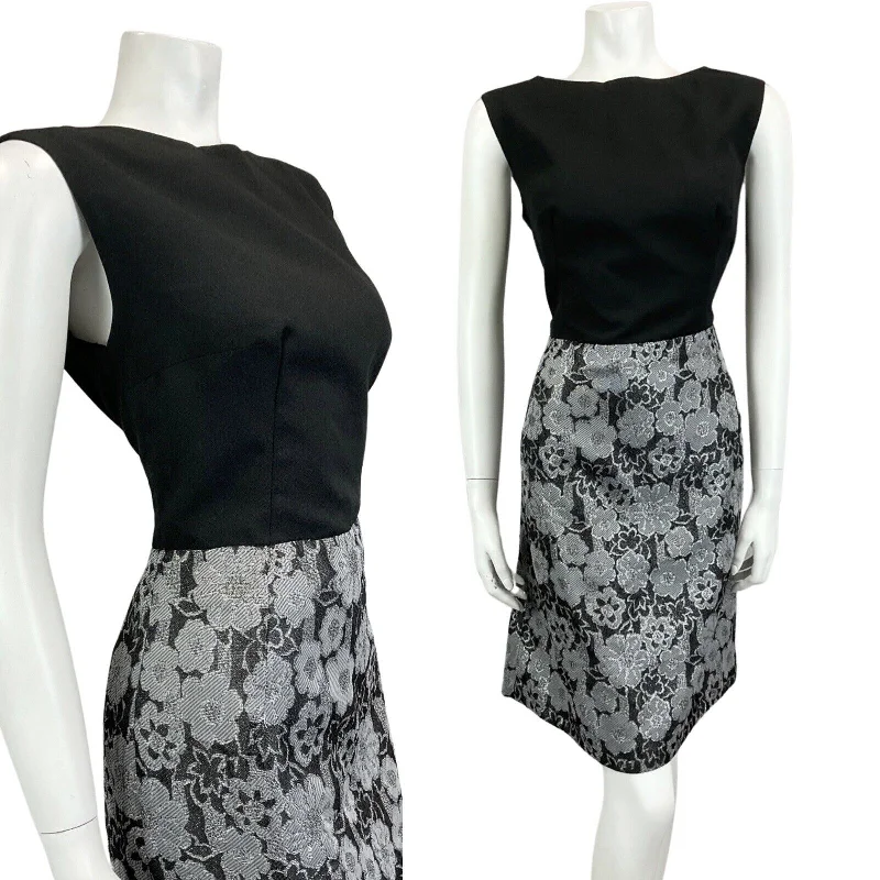 Warehouse Sale VINTAGE 60s 70s BLACK SILVER FLORAL MOD MIDI PARTY CHRISTMAS EVENING DRESS 16