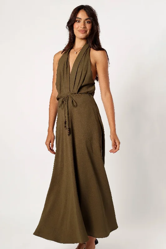 Savings Bonanza Lylah Halterneck Midi Dress - Olive