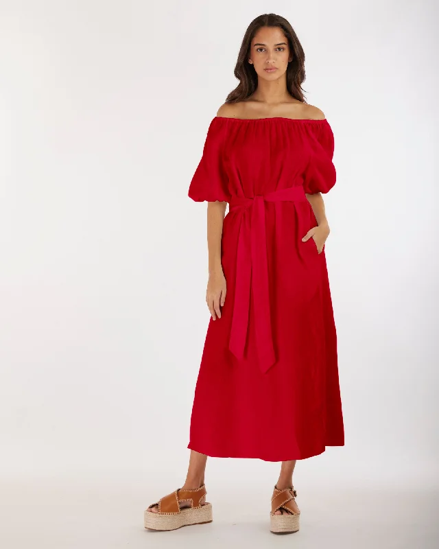 Super Sale Wren Linen Maxi Dress - Red