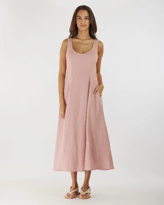 Savings Event Anna Panelled Linen Midi Dress - Peony