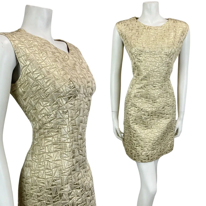 Now or Never VINTAGE 60s 70s GOLD TEXTURED DISCO MOD MINI PARTY CHRISTMAS EVENING DRESS 12 14