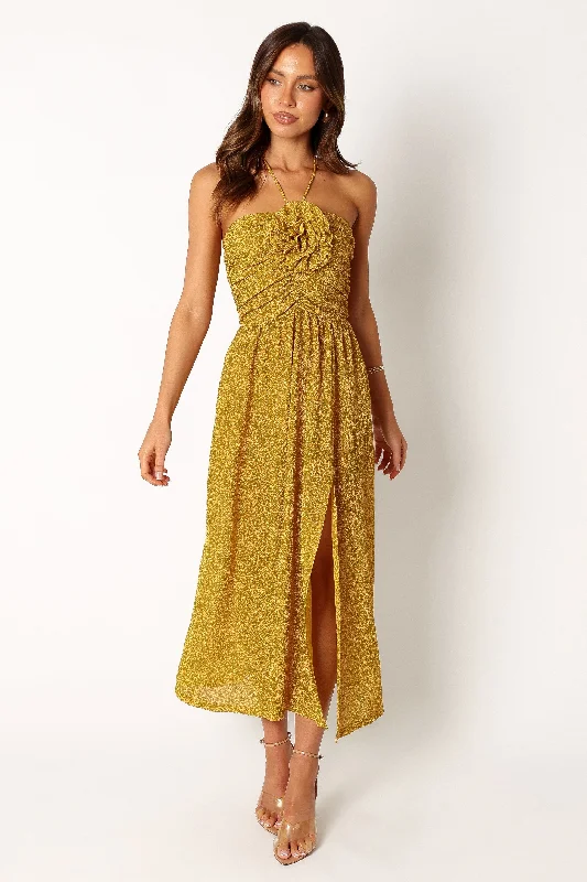 New Deals Arya Halterneck Midi Dress - Yellow