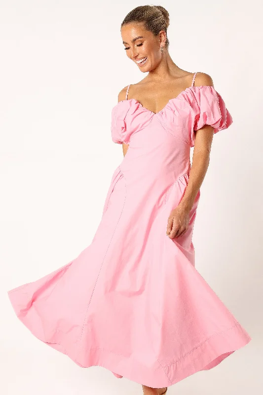 Bonus Savings Liner Puff Sleeve Midi Dress - Pink